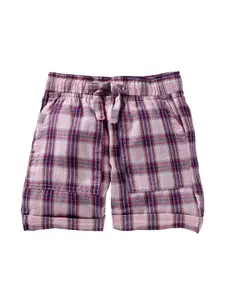KiddoPanti Girls Purple Checked Regular Fit Regular Shorts