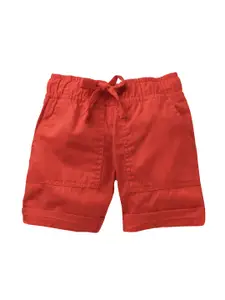 KiddoPanti Girls Coral Red Solid Regular Fit Regular Shorts