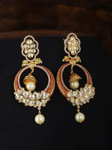 Tistabene Gold-Toned & Red Circular Drop Earrings