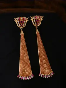 Tistabene Gold-Plated & Red Contemporary Drop Earrings