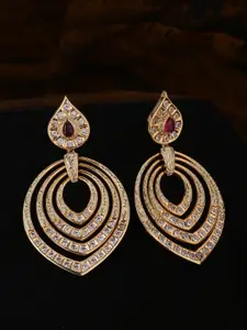 Tistabene White & Gold-Toned Geometric Drop Earrings