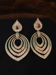 Tistabene Gold-Toned & Green Geometric Drop Earrings