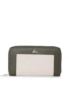 Lavie Astrid Women Olive Green & Off-White Colourblocked Zip Around Wallet