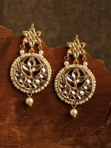 Fabstreet Gold-Plated Vilandi Kundan Classic Drop Earrings