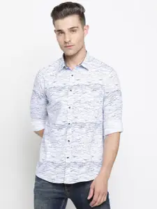 Pepe Jeans Men White & Navy Blue Regular Fit Abstract Print Casual Shirt