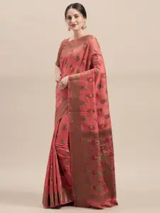 Shaily Peach-Coloured Woven Design Saree
