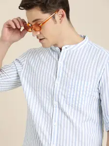 Moda Rapido Men Blue & White Slim Fit Striped Casual Shirt