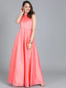 Ethnovog Women Pink Embroidered Made to Measure Maxi Dress