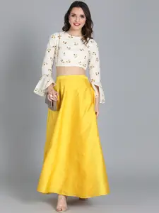 Ethnovog Off-White  Yellow Made to Measure Embroidered Lehenga with Blouse