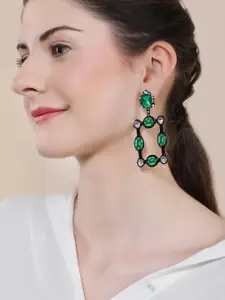 Rubans Black & Green Geometric Handcrafted Drop Earrings