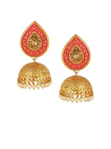 Shining Diva Gold-Plated & Peach-Coloured Classic Jhumkas