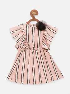 LilPicks Girls Pink Striped Fit and Flare Dress