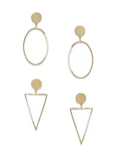 Blisscovered Set of 2 Gold-Toned Geometric Drop Earrings