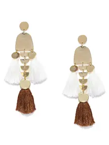 Blisscovered Gold-Toned & White Contemporary Drop Tassel Earrings