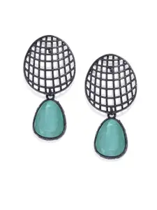 AccessHer Black & Green Studded Geometric Drop Earrings