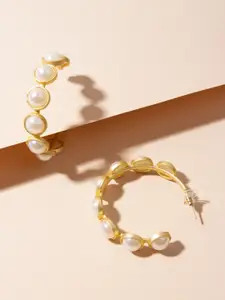 AccessHer Gold-Toned & White Circular Half Hoop Earrings