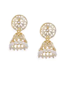 AccessHer Gold-Toned & White Dome Shaped Jhumkas