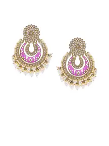 AccessHer Gold-Toned & Pink Enamelled AD-Studded Classic Chandbalis