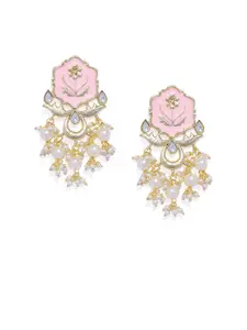 AccessHer Gold-Toned & Pink Classic Enamelled Drop Earrings