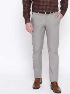 Hancock Men Grey Slim Fit Solid Formal Trousers