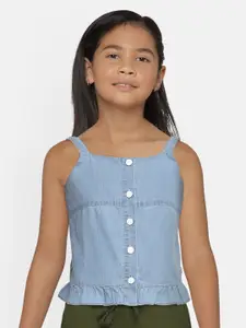 Pepe Jeans Girls Blue Solid Cotton Top