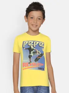Pepe Jeans Boys Yellow Printed Round Neck T-shirt