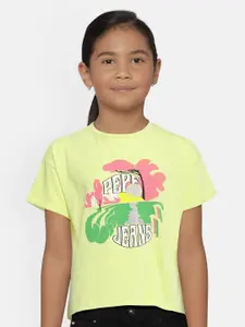 Pepe Jeans Girls Lime Green Printed Round Neck T-shirt
