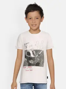 Pepe Jeans Boys Off-White Printed Round Neck Pure Cotton T-shirt