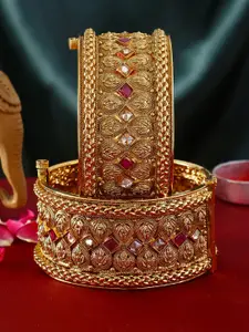 Adwitiya Collection Set of 2 Gold-Plated Magenta Stone Studded Handcrafted Bangles
