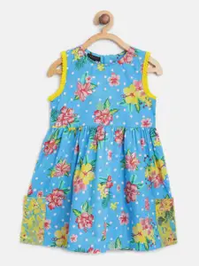 pspeaches Girls Blue & Pink Printed A-Line Dress