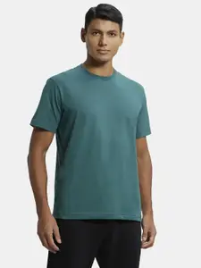 Jockey Men Green Solid Comfort Fit Round Neck Athleisure T-shirt