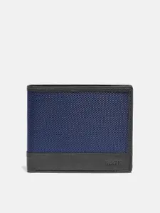 Roadster Men Navy Blue Textured Leather Two Fold Wallet