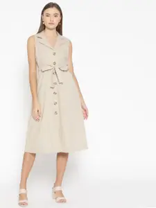 AND Women Beige Solid Shirt-Style Dress