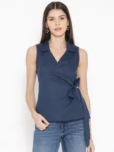 AND Navy Blue Sleeveless Wrap Top