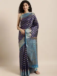 Rajnandini Navy Blue & Turquoise Blue Woven Design Saree