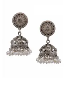 Silvermerc Designs Silver-Toned Dome Shaped Jhumkas
