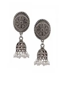 Silvermerc Designs Silver-Toned Dome Shaped Jhumkas