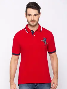 GIORDANO Men Red Solid  Slim Fit Polo Collar T-shirt