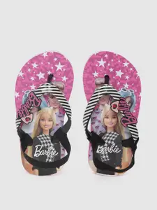 toothless Girls Black & White Printed Barbie Thong Flip-Flops