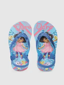toothless Girls Blue & Pink Dora Printed Thong Flip-Flops
