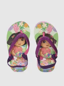toothless Girls Purple & Green Dora Printed Thong Flip-Flops
