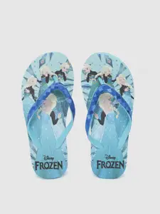 toothless Girls Blue & Sea Green Frozen Printed Flatform Thong Flip-Flops