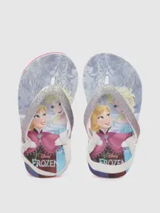 toothless Girls Silver-Toned & Blue Printed Thong Flip-Flops