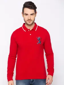 GIORDANO Men Red Solid  Slim Fit Polo Collar T-shirt