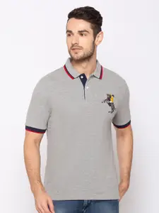 GIORDANO Men Grey Solid  Slim Fit Polo Collar T-shirt