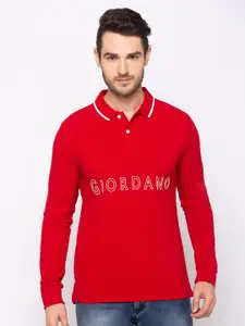 GIORDANO Men Red Printed Polo  Slim Fit Collar T-shirt