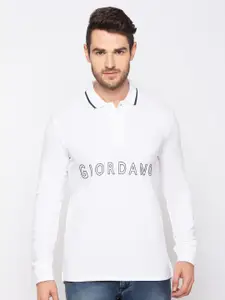 GIORDANO Men White Printed  Slim Fit Polo Collar T-shirt