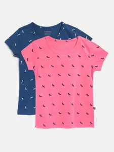 PROTEENS Girls Pack of 2 Printed Round Neck Pure Cotton T-shirts