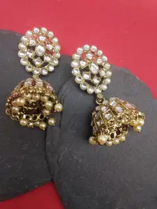 Fida Gold-Toned Kundan Studded Dome Shaped Jhumkas