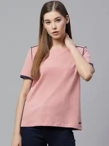 Roadster Women Dusty Pink Solid Round Neck T-shirt